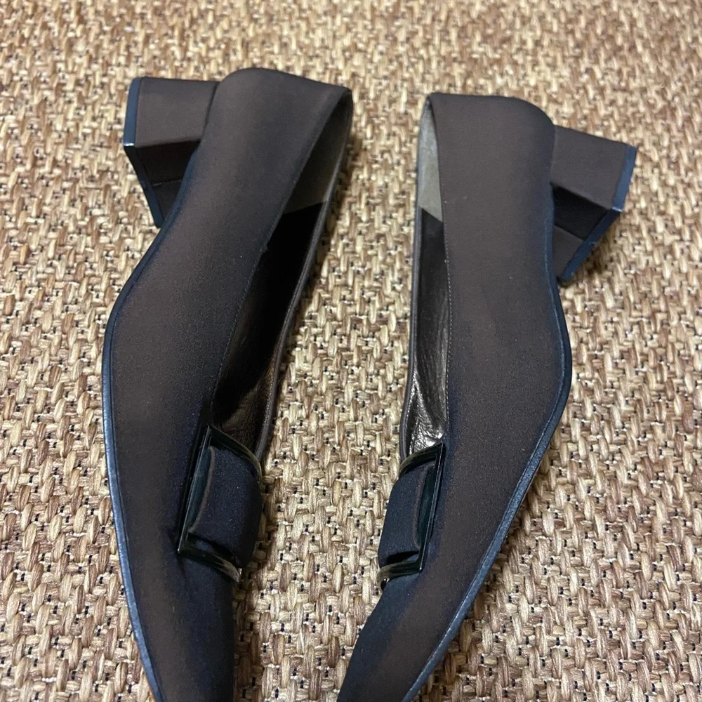 Vintage Stuart Weitzman Dark Brown Flats with Square Buckle & block heel, 11. - Picture 6 of 10